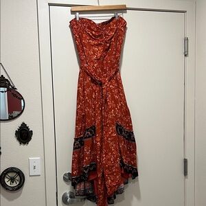 Strapless Bandana Red Dress with Black Accents